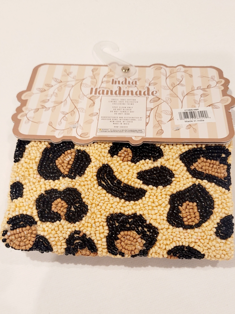 Leopard Beaded Clutch - Tan Black Brown Handmade - Picture 4 of 4